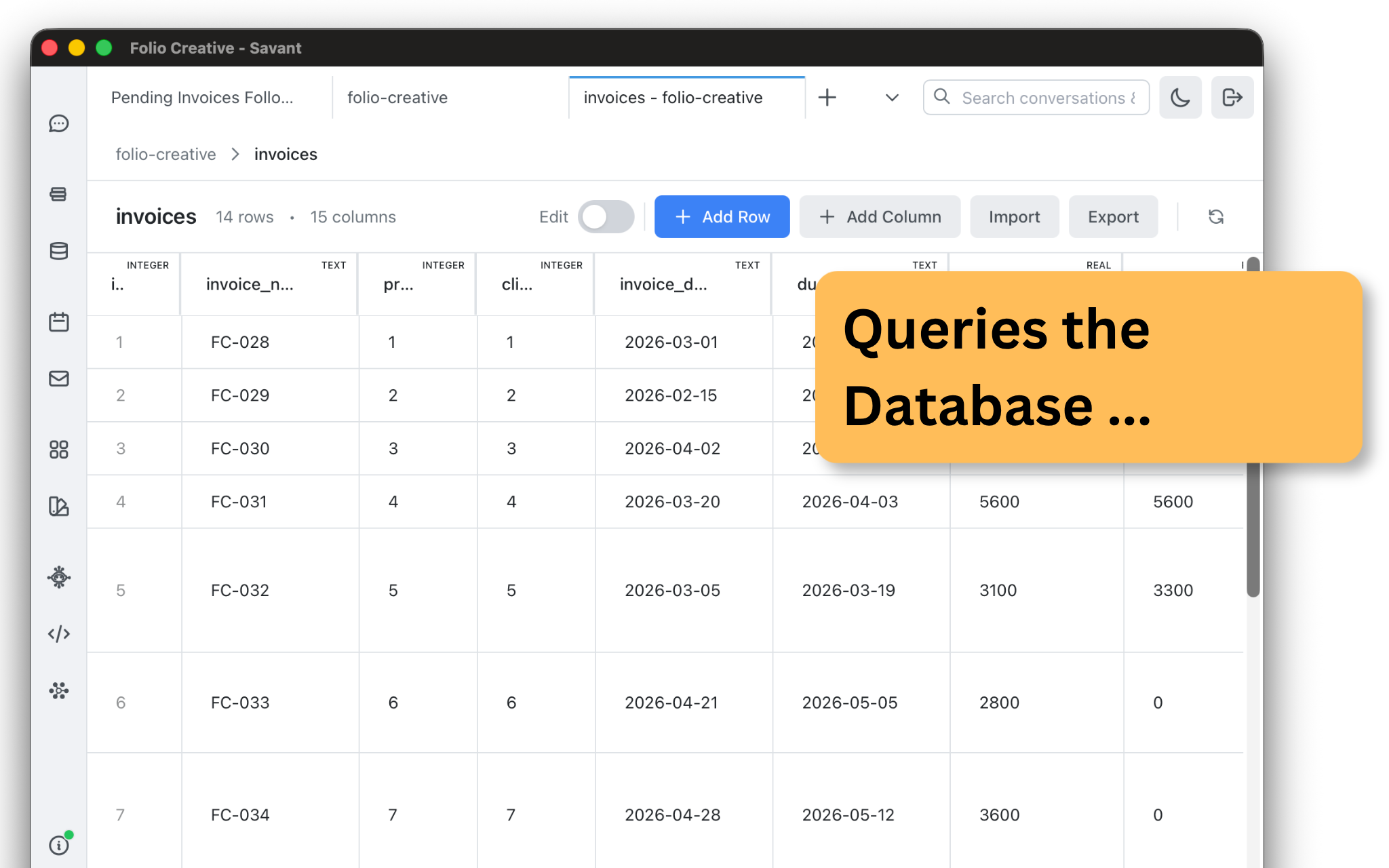 Rolltop queries the invoice database