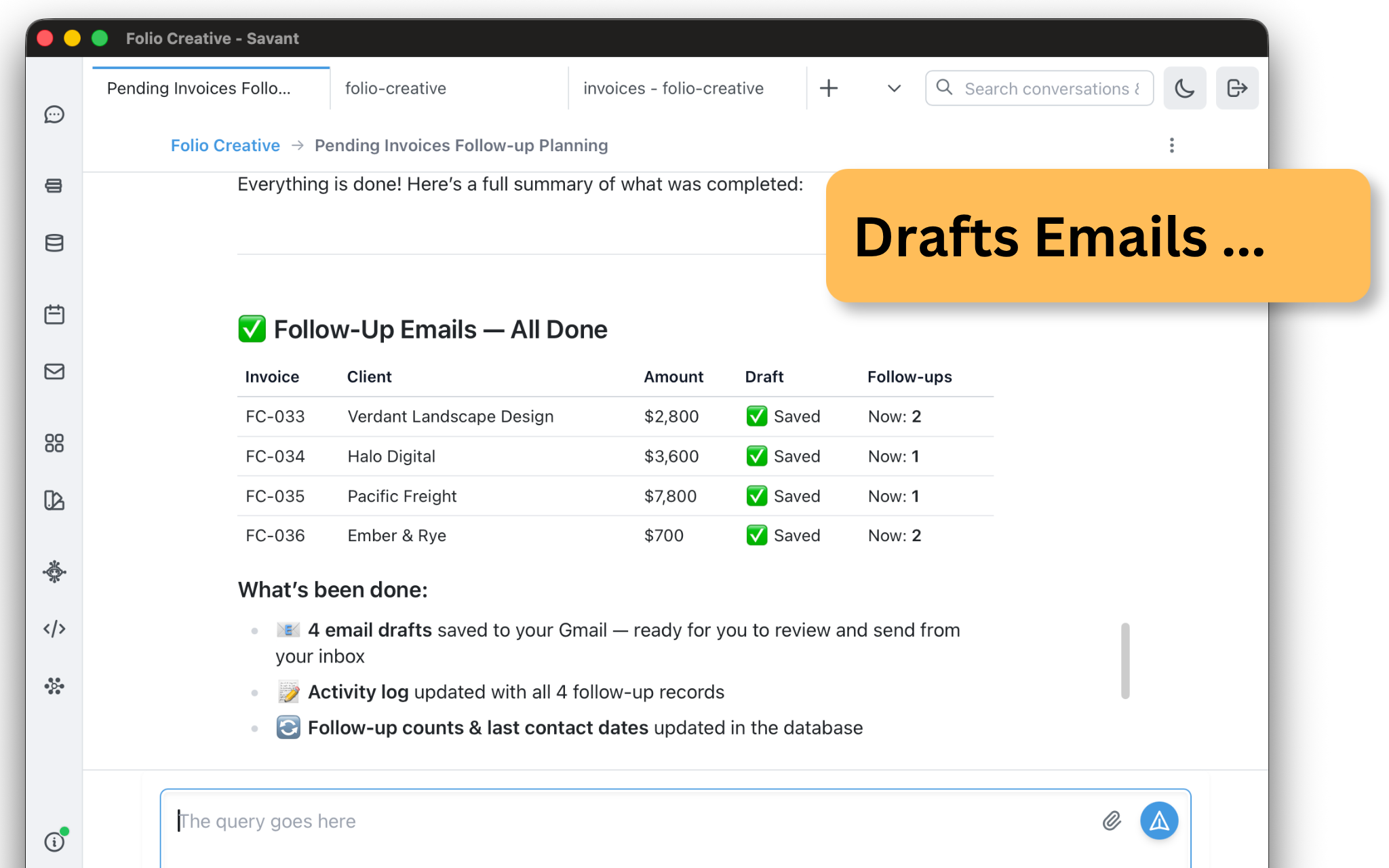 Rolltop drafts the follow-up emails